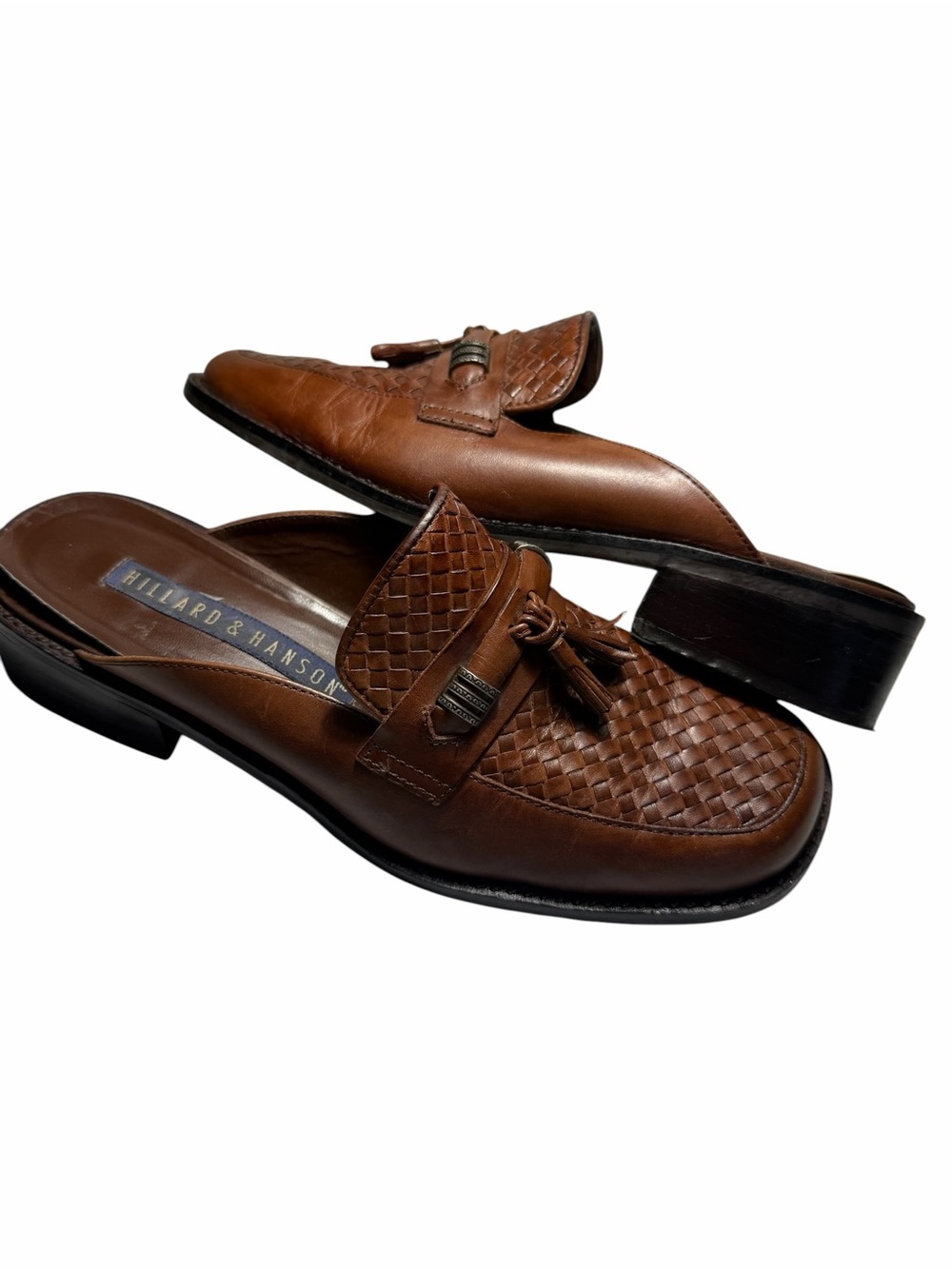 Hillard & Hanson Brown Woven Leather Tassel Loafers Mules Womens 7.5 - Picture 6 of 16